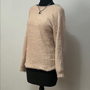 Nine West Fuzzy pink Crew Neck Sweater